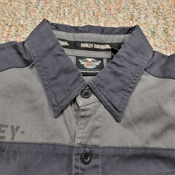 Harley Davidson Shirt Mens Medium Grey Black Motorcycle Rider Mechanic Garage - Picture 7 of 16